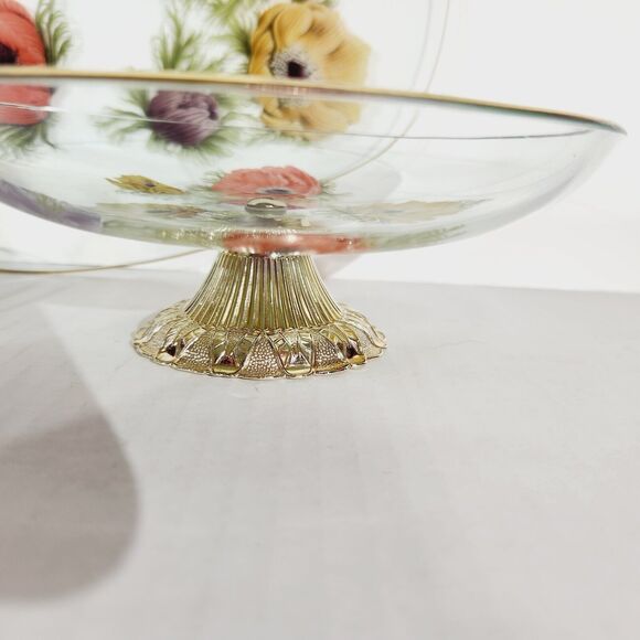 Chance Glass England Lot of 3 Anemone Floral Painted Serving Plate Pedestal Vtg - Picture 3 of 13